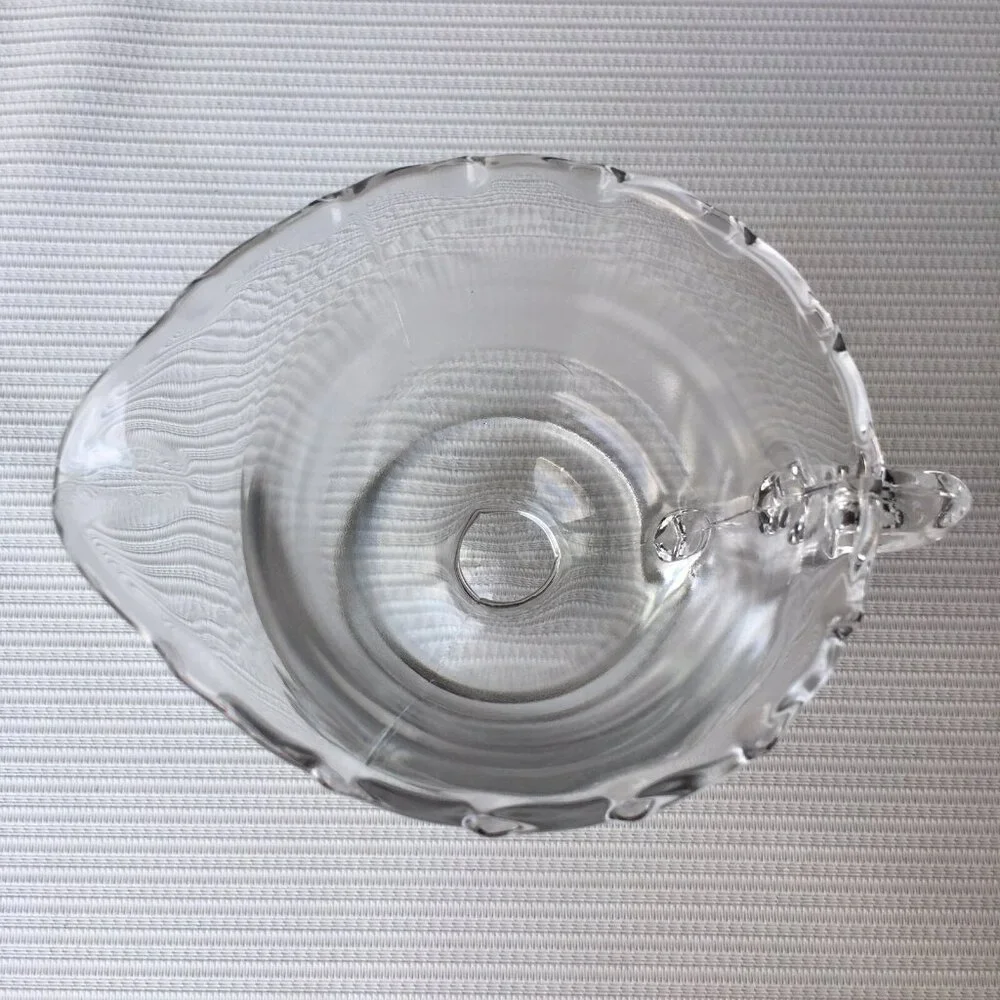 Clear Glass Creamer Pitcher Syrup Sauce Ruffled Rim Edge Ornate Handle Pedestal